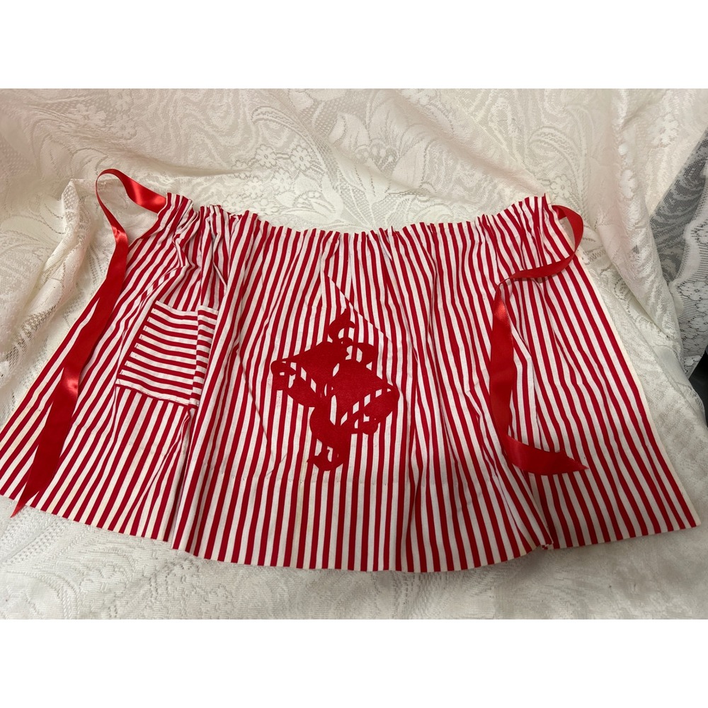 Red‎ and White Striped Christmas Holiday Half Apron with Jingle Bells